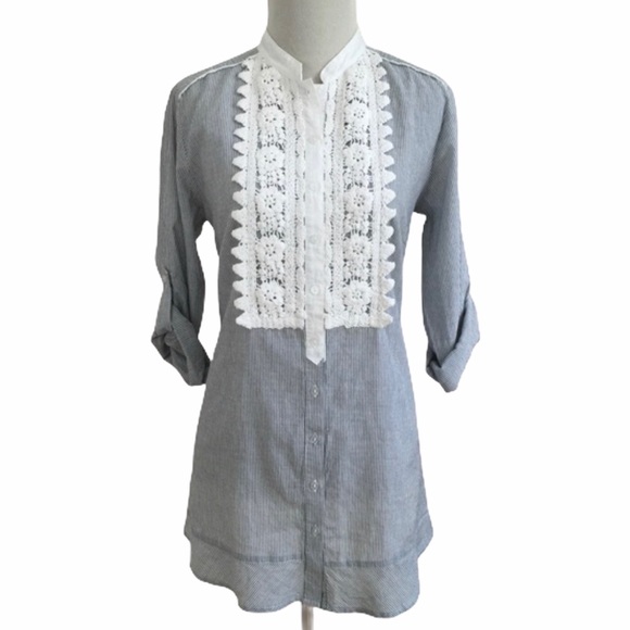 Striped Button Up with Lace Bib NWOT - Picture 2 of 5